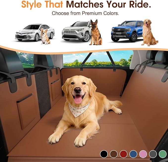 Hard Bottom Dog Car Seat Cover, 52"×65", Waterproof PU Leather | Stable Hard Bottom Support for Comfortable Rides with Large Dogs
