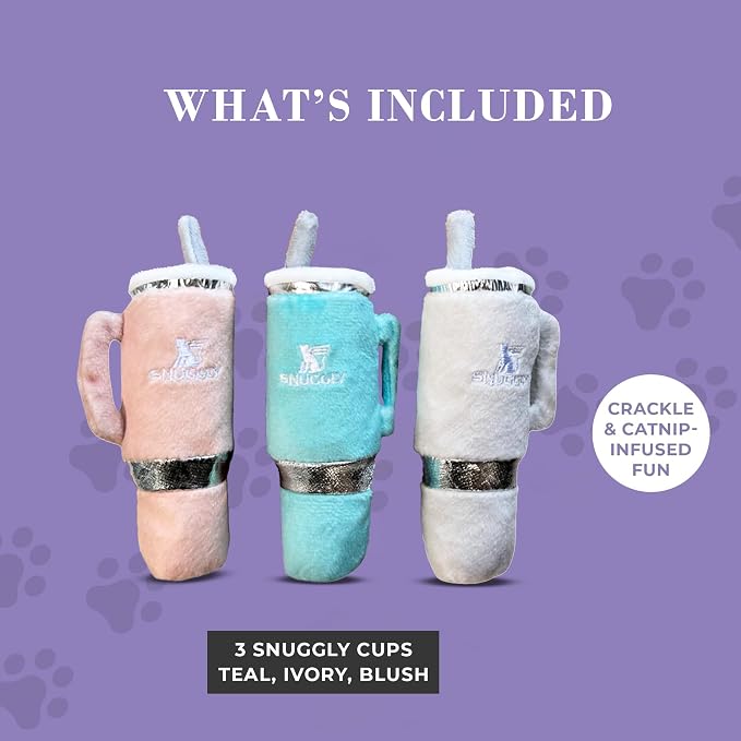 Haute Diggity Kitty Snuggly Cups Set, Soft Plush Cat Toys | 3 Pack Catnip Toys with Interactive Crackle Sound, Safe & Durable Cat Nip Kicker Toy for Outdoor & Indoor Cats & Kitten