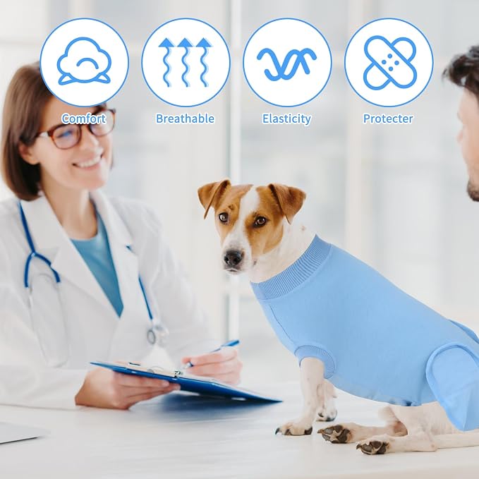 2 Packs Breathable Cotton Dog Recovery Suit for After Neuter Spay Abdominal Wounds Protector, Professional Anti-Licking Onesies for Male Female Pets Surgery Bandages, M Black Blue Pure