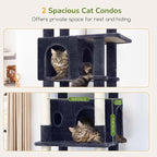Globlazer F74B Cat Tree for Indoor Cats Large Adult, Multi-Cat, Dark Grey | Easy Setup, 74in Tall Tower, Oversized Top Perch, 2 Large Condos, Hanging Basket, 5 Sisal Scratching Posts, Anti-Topple Strap
