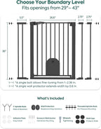 Babelio 36" Tall Baby Gate with Adjustable Cat Door, CatPrivilege I, 29-43" | Auto Close, Safety Gate for Stairs, Easy Walk Thru with Pet Door, Includes 4 Wall Cups and 3 Extension Pieces, Black