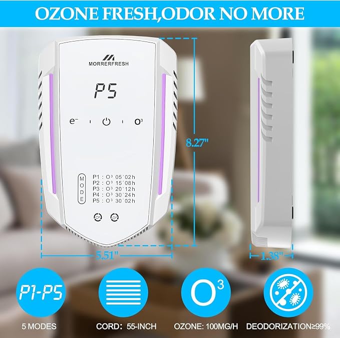 Cat Litter Deodorizer and Litter Box Odor Eliminator | Ozone & Ion Pet Odor Eliminator for Home with 5 Smart Modes for Strong Cat Urine Smell, Smoke, Wardrobe, Garage