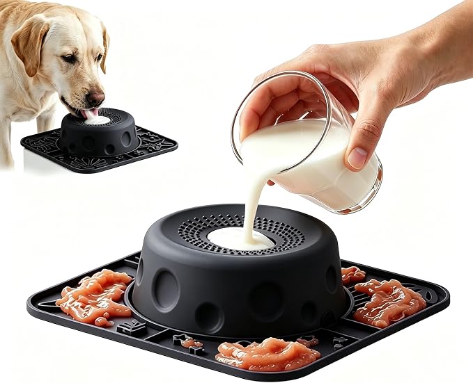 Slow Feeder Dog Bowls with Rolling Ball & Lick Mat for Dogs and Cats | 550ML Anti-Slip Dog Lick Bowl for or Large/Medium/Small Dogs and Cats Slow Feeding & Oral Hygiene, for Liquid and Thick Treat