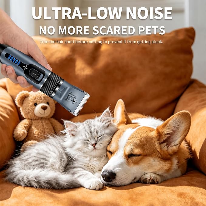 Dog Clippers Grooming Kit and Trimmer for Small and Large Dogs Cats | <60dB quiet,Rechargeable Cordless,4H Runtime,4 Guide Combs,2in1 Wide & Narrow Blades,Pet Shaver for Matted Fur(Blue)