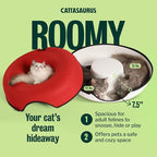 Peekaboo Cat Cave Donut for Multiple & Large Cats up to 30-45 lbs, 3-in-1 Self Warming Cat Bed, Tunnel & Scratcher for Indoor Cats, Washable & Detachable Dog Bed (Ruby Snowball, Large)