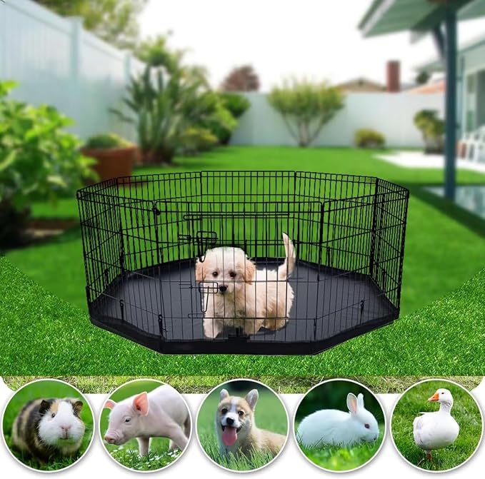 Folding Dog Playpen Indoor with Door Dog Playpen Metal Small Animal Kennels,8 Panels 24 "W x 24 "H for Indoor/Outdoor Small Medium Pet Yard