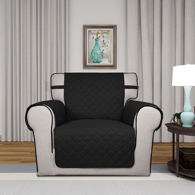 PureFit Reversible Chair Sofa Cover Dog Couch Covers for Sofa, 25.5 in | Black/Beige, Water Resistant Couch Protector, Washable Pet Couch Cover with Non Slip and Elastic Straps For Kids