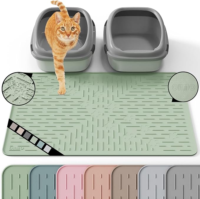 Large Cat Litter Mat, 31.5x23.6 Silicone Trapping Mat Sage Green | for Kitty Litter Box, Easy Clean, BPA Free Rubber, Center Litter Collection, Easy Pour-Back, Waterproof, Odor-Resistant