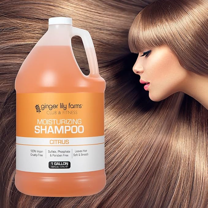 Ginger Lily Farms Club & Fitness Moisturizing Shampoo for All Hair Types, 100% Vegan & Cruelty-Free, Citrus Scent, 1 Gallon Refill (Pack of 4)
