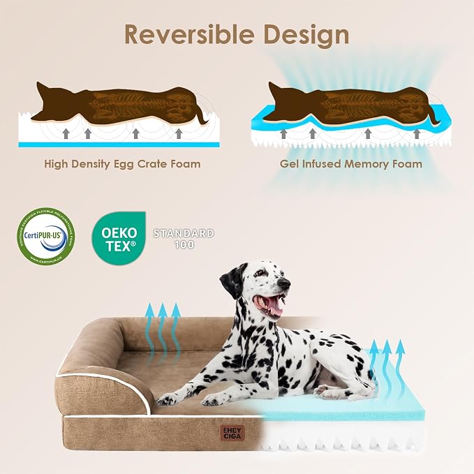 EHEYCIGA Orthopedic Small Dog Bed, Waterproof Memory Foam Washable Pet Beds | Non-Slip Bottom and Egg-Crate Foam Medium Pet Couch Bed with Washable Removable Cover, Camel