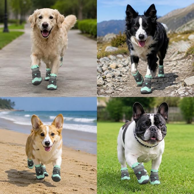 SlowTon Dog Shoes for Large Small Medium Dogs - Breathable Dog Boots for Summer Hot Pavement, Paw Protector for Outdoor Walking Winter Snow, Anti-Slip Rubber Dog Booties for Hardwood Floor (GR, 5)