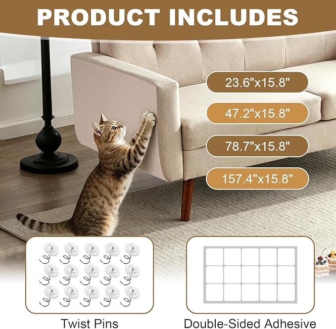78.7"x15.8" Cat Scratching Mat Self Adhesive Furniture Protector Trim Fit | Stop Cat Scratching Furniture With Thick Felt Protector, Strong Adhesive, Easy Trim, Protects Couch Sofa Wall Instantly