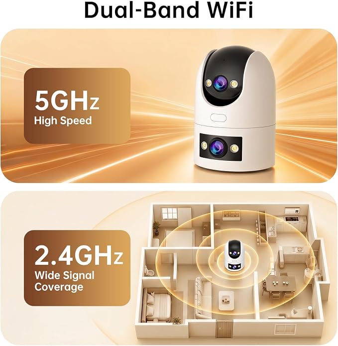 JOOAN 2K Dual Lens Indoor Outdoor Security Camera, 5GHz/2.4GHz WiFi, PTZ Auto Tracking, Motion Detection, 2-Way Audio, IP66 Waterproof, for Baby/Dog/Cat/Elderly, Multi-User Shared