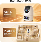 JOOAN 2K Dual Lens Indoor Outdoor Security Camera, 5GHz/2.4GHz WiFi, PTZ Auto Tracking, Motion Detection, 2-Way Audio, IP66 Waterproof, for Baby/Dog/Cat/Elderly, Multi-User Shared