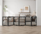 Semiocthome Wood Dog Gates for The House Extra Wide, 6-Panel Freestanding Pet Gates with 4PCS Metal Stands for Doorways and Stairs, 24" H Foldable Dog Fences Indoor, Expands Up to 110" (W)- Black