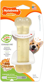 Nylabone Original Bone Flexi Chew Toy for Dogs, Flexible Dog Toys for Moderate Chewers, Chicken Flavor, Small, 1 Count | Dog toys for small dogs up to 25 lbs, flexible material, gentle on teeth, freezable, bouncy, great for seniors