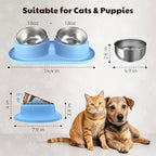 Cat Bowls 2 Stainless Steel Bowl for Pet Dog Water and Food Feeder with Non Spill Skid Resistant Silicone Mat,Tilted Bowls Elevated Anti Vomiting, Non-Slip Base, Ant Proof Food & Water.Blue