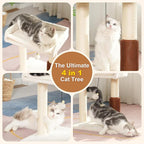 Cat Scratching Post Small Cat Tree with Cat Self Groomer, 15.7x13.7” Wide Top Bed, Natural Scratch Post and Danging Ball Great for Kittens and Average Indoor Cats-Medium Beige