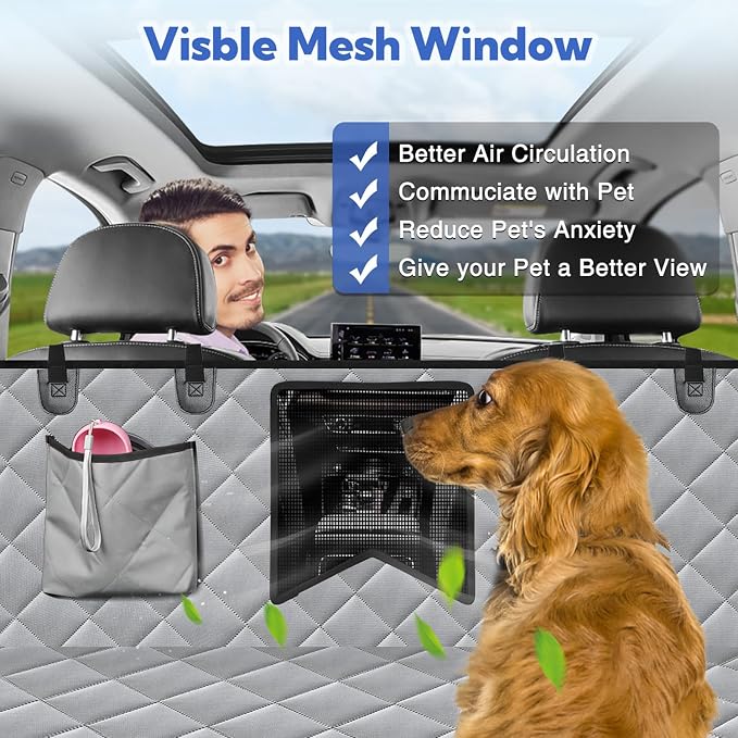 Kytely Dog Car Seat Cover XL, Heavy Duty Dog Seat Cover for Back Seat, 100% Waterproof Nonslip Hammock for Car with Side Flap, Scratch Proof Pet Back Seat Covers