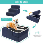 YENING Large Dog Stairs for High Beds - Extra Wide Pet Steps for Large Dogs to Get on Tall Bed 3 Deep Step Cat Ramp for Couch Navy Blue