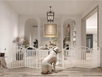 BHG Metal No-Assembly Freestanding Dog Gate with Door Walk Through, Extra Wide 96", Extra Tall 32" Pet Gate, Accordion Puppy Folding Playpen Dog Fence, with 4PCS Support (White, 8 Panels)