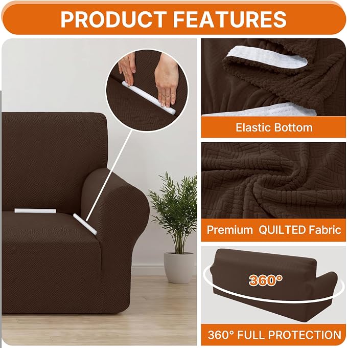 XINEAGE Stretch 4 Seater Slipcover, Non-Slip Pet Couch Cover,Light Coffee | Washable Furniture Protector, Elastic Bottom, Dogs & Cats Friendly, Scratch-resistant, Fast Setup, High Elasticity
