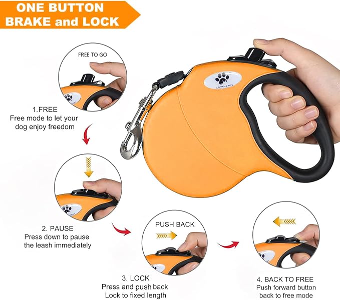 Retractable Dog Leash, 16ft Pet Walking Leash for Large Dogs Under 110 lbs, Orange L