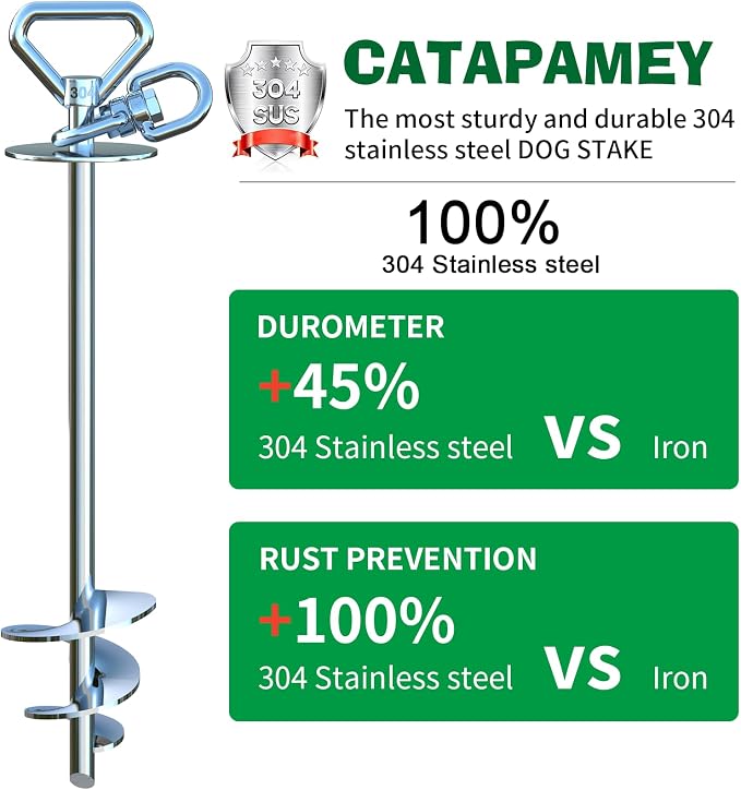 Catapamey Dog Tie Out Stake,360° Swivel Dog Run Stake - 304 Stainless Steel Stake,Runner for Yard,Use Any Tie Out Cable or Yard Leash-Up to 200 lbs-for Outdoor Camping