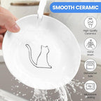 Ceramic Elevated Cat Bowls - Whisker Friendly, Anti-Vomiting, Stylish & Hygienic Cat Bowl Set (Line Cat, 2 Pack)
