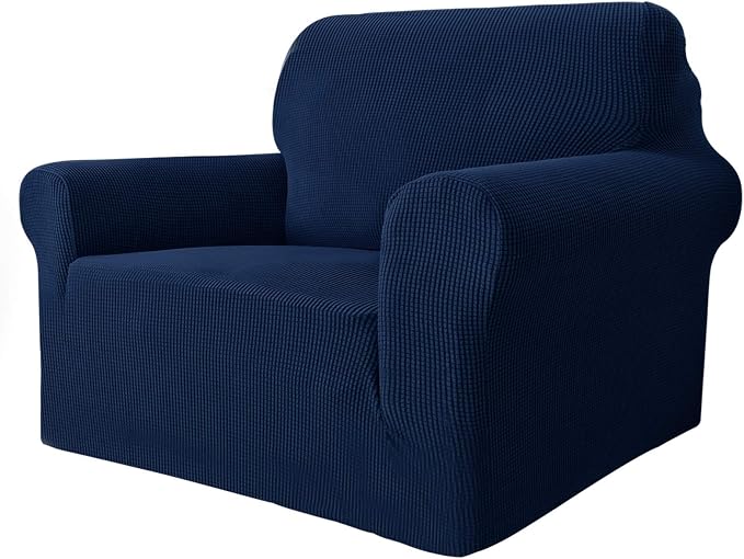 MAXIJIN Stretch Chair Cover Chair Slipcovers with Arms, 1-Piece Couch Sofa Chair Covers for Living Room, Non Slip Armchair Cover (31"-46") Furniture Protector Dogs Pet Friendly (Chair, Navy Blue)