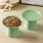 Ceramic Elevated Cat Bowls - 6.2 Inch Extra Wide Raised Cat Food and Water Bowl Set for Indoor Cats, Whisker-Friendly Ceramic Cat Dish for Elder Big Cats & Small Dogs,Green,2 Pack