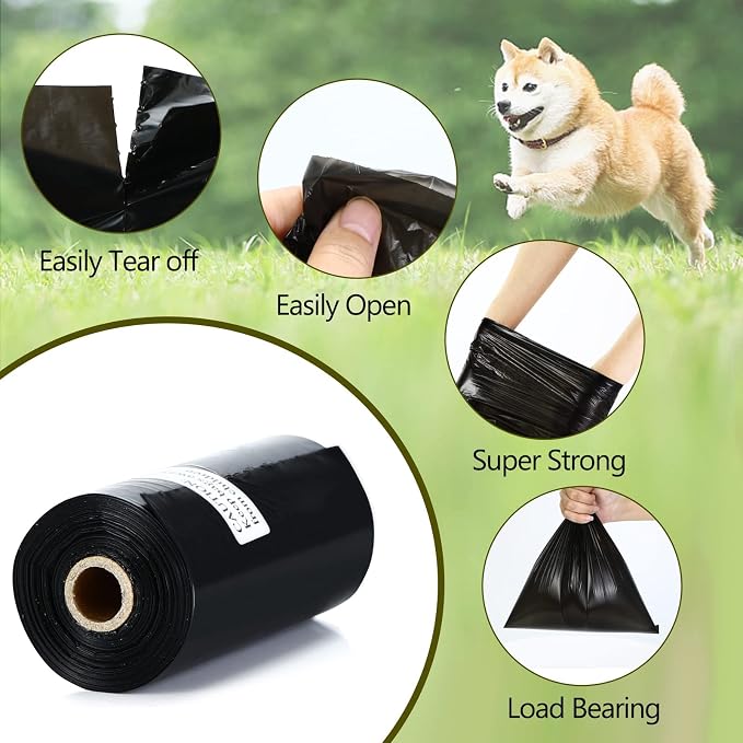 Dog Poop Bags Rolls: Large Leak Proof Hands Stay Clean Easy Tear 1140Count | Poop Bags for Dogs – Extra Thick Odor Control 13 x 9 in Dog Waste Bags Dispenser Daily Dog Walkers Outdoor Cleanup (Black)