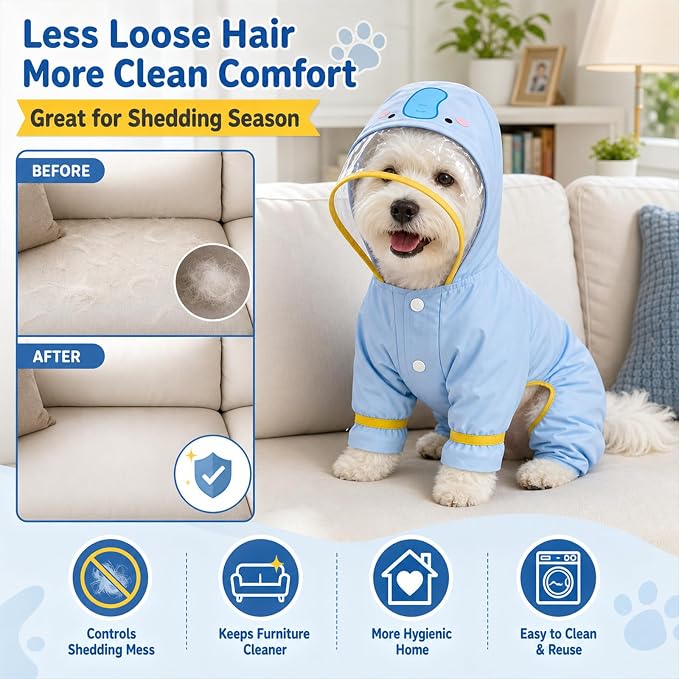 Dog Raincoat with Boots and Clear Hood, Blue, XXL (17-22 lb) | 300D polyester with full-body coverage, reflective trim and a back D-ring for snowy, muddy and low-light walks and home use