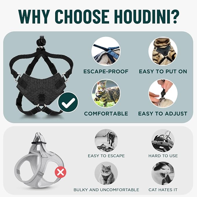 Houdini™ Escape Proof Cat Harness and Leash (Multicolor, XL) | Adjustable walking vest with 6ft lead, premium padded finish, snug secure fit, lightweight for travel and outdoor adventures