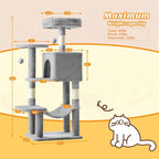 DUMOS Small 44 Inch Cat Tree Tower for Indoor, Light Grey | Cat Climbing Tower with Natural Sisal Scratching Posts, Hammock, Pet Condo for Cats and Kittens Play