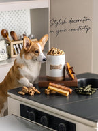 Miamolo Airtight Dog Treat Jar with Lid, Dog Treat Container for Countertop | Ceramic 8 Cups, Easy to Open | Small Dog Food Storage Canister, Farmhouse Dog Biscuit Jar Dog Lovers Gift | Bone Dotted White