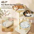 PAWZ Road Modern Cat Tree with Baskets, 44" Cat Tower for Indoor Cats,White | 3 rattan baskets (φ15.7") with thick cushions, sturdy base cat tree for large indoor cats, multi-level climbing resting space