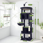 Globlazer F74B Cat Tree for Indoor Cats Large Adult, Multi-Cat, Dark Grey | Easy Setup, 74in Tall Tower, Oversized Top Perch, 2 Large Condos, Hanging Basket, 5 Sisal Scratching Posts, Anti-Topple Strap