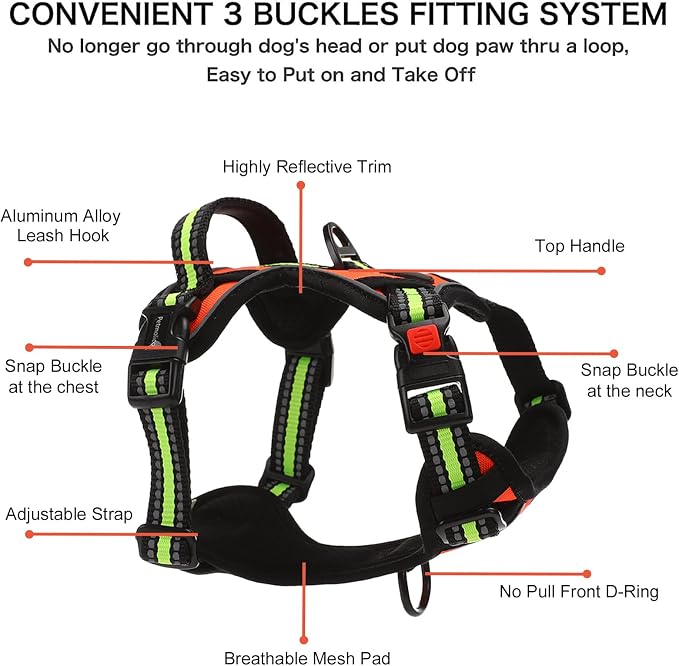 Petmolico No Pull Dog Harness Set,4 Leash Attchment Easy Control Handle Reflective Vest Dog Harness Small Breed Dogs Harness and Leash Set with Poop Bag Holder,Small-Orange
