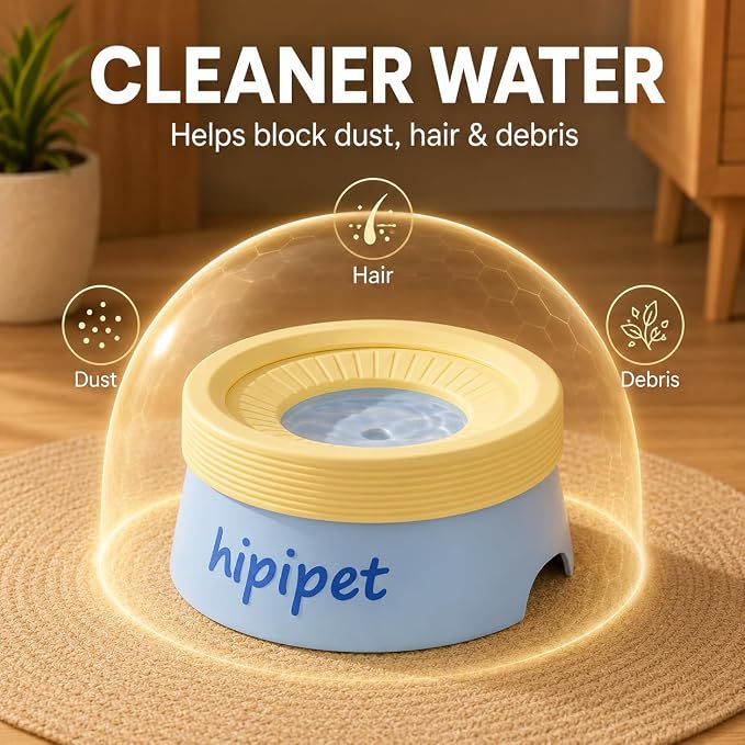 Dog Water Bowl No Spill with Floating Disk,Floating Pet Water Bowl for Dogs and Cats, for Travel and Home (Blue+Yellow(600ml))