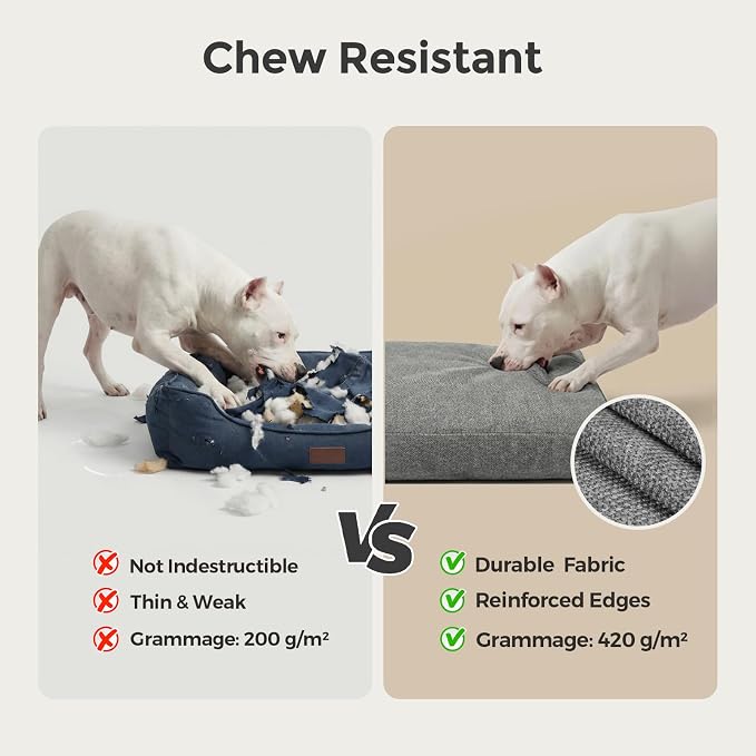 Sytopia 47 Inch Durable Indestructible Dog Beds for XXL Dogs, Chew Proof Waterproof Pet Crate Pad with Machine Washable Removable Cover, Great for Indoor, Outdoor, Crate, Patio Use, Grey