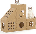 DIY Cardboard Cat House with Scratching Pad, Cat Tower Indoor Play House, Versatile Cardboard Cat Tunnel Box for One or More Pets, Indoor Use Rabbit Hideout Cave Castle Brown, 6 Parts