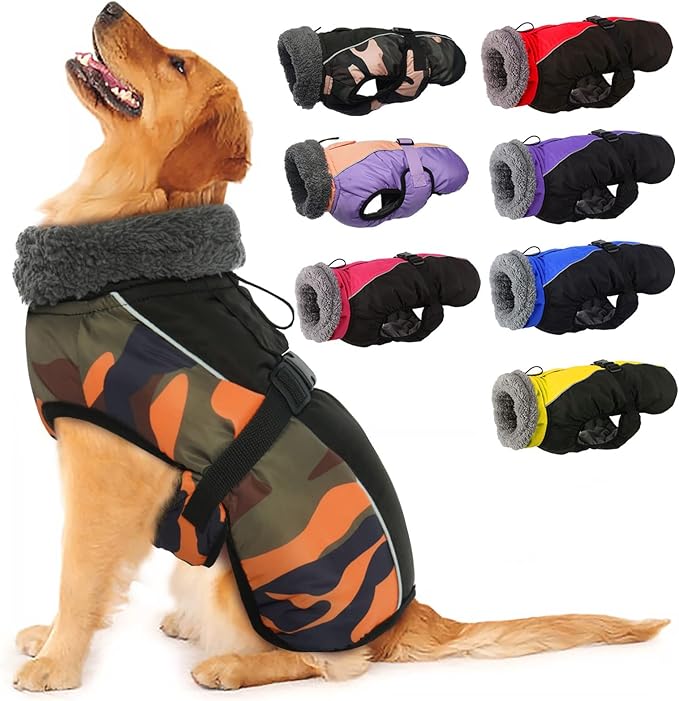 IECOii Extra Warm Dog Coat - Reflective, Adjustable Winter Coat with Buckle & Fleece Turtleneck for Small to Extra Large Dogs