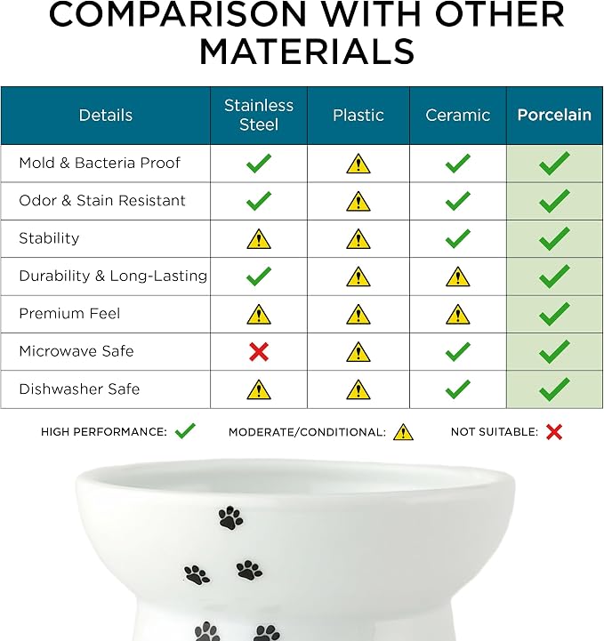 Necoichi Ceramic Elevated Cat Food Bowl, Whisker-Friendly (Cats, Regular)
