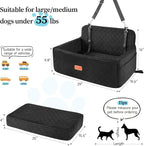 HEGGCOOE Dog Car Seat for Medium/Large Dogs, Pet Booster Seat for Under 55 lbs or 2 Small Dogs, Detachable & Washable Dog Car Bed for Backseat with 2 Safety Leashes(Black)