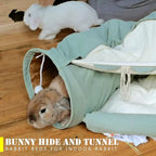 Cat Tunnel Bed, 2-in-1 Collapsible Cat Tunnel Tubes Toys with Removable Mat for Pet Cats Kittens Puppies Rabbits Bunnies Ferrets (Matcha)