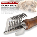 Dog Dematting Comb with Wooden Handle Undercoat Rake for Dogs | Stainless Steel Blades,Dog Dematting Rake,Pet Dematting Tool for Long Haired Dogs&Cats,Remove Loose Hair Mats Knots Tangles