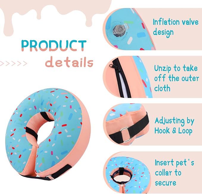 Supet Inflatable Dog Cone Collar for Large Medium Small Dogs, Soft Cone Collar for Dogs Cats, ECollar Doggie Neck Donut Dog Cone Alternative After Surgery