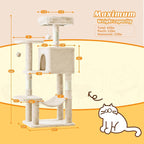 Sweetcrispy 44 Inch Cat Tree Tower, Cat Condo with Hammock, Beige | Cat Climbing Tower with Natural Sisal Scratching Posts, Hammock, Pet Condo for Indoor Cats and Kittens Play