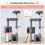 Taoqimiao Sturdy Cat Tree, 55.1In Cat Tower for Indoor Cats, Large Platform | Rotatable Round Condo with Large Scratch Board, Extended Cat House, Thickened Full-Sisal Scratching Post, Smoky Gray, F10G